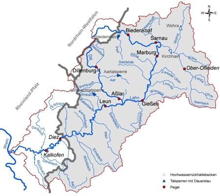 Geltungsbereich der zentralen Hochwasserdienstordnung Lahn